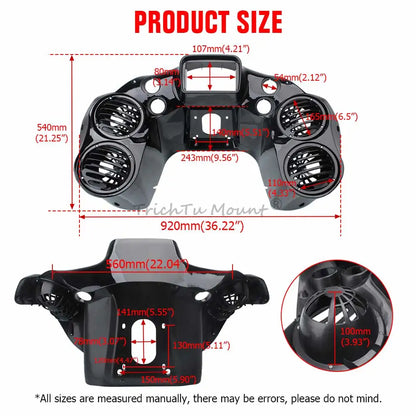 For Harley Touring Road Glide FLTR/I 1998-2009 FLTRX 2010-2013 Black Inner Fairing Cover with 4 6.5" Speaker Pods Motorcycle