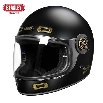 BEASLEY Retro Helmet Men's Women's Cruise Motorcycle Fiberglass Full Helmet Carbon Fiber Motorcycle Helmet DOT Certification