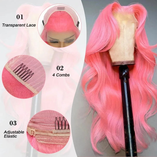 30 Inch Body Wave Pink 13x6 Hd Lace Frontal Human Hair Wig Light Pink Colored Human Hair Wigs 13x4 Hd Lace Front Wigs For Women