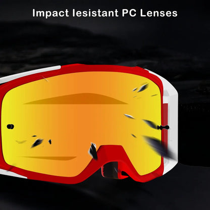 Dirt Bike Goggles with Tear-Off Quick-Release Ready Lens UV400 Motocross Glasses TPU Dual-Cycle Defogging Motorcycle Eyewear