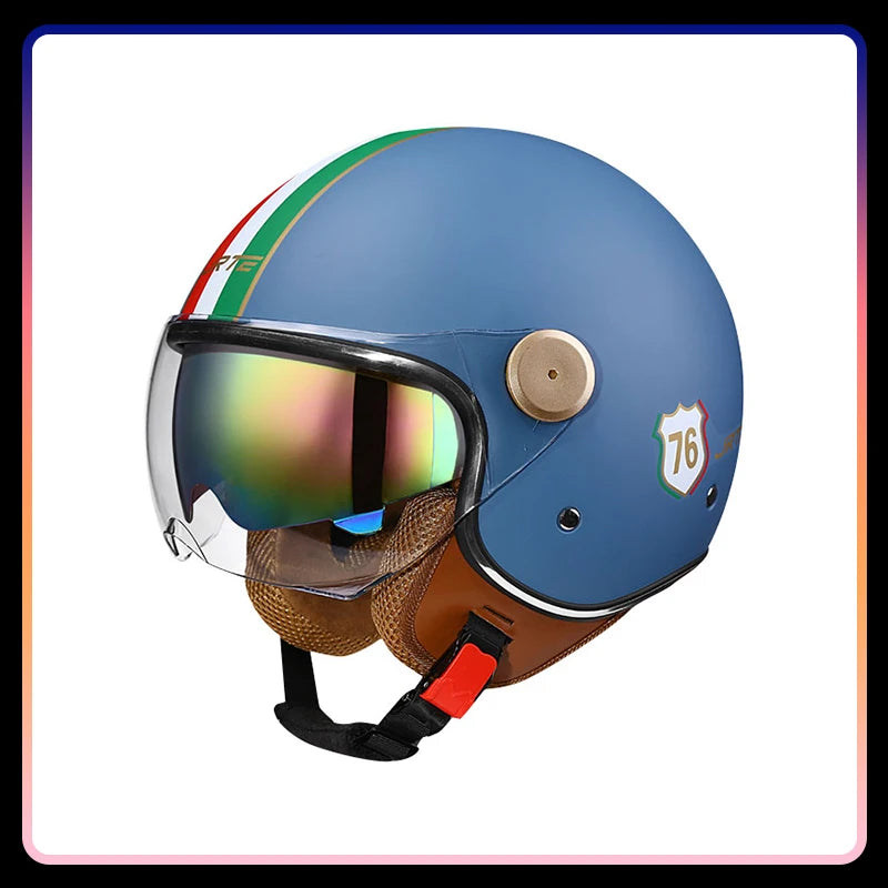 Retro Open Face Motorcycle Helmet Daul Lens DOT ECE Approved Vintage Jet Helmet 3/4 Open Half Helmet for Scooter Curiser Chopper
