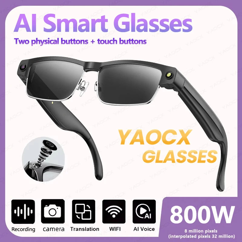 2026 Smart Glasses 800W HD Camera Anti Shake Video Recording Music AI Object Recognition WIFI Transmission BT Call Smart Glasses