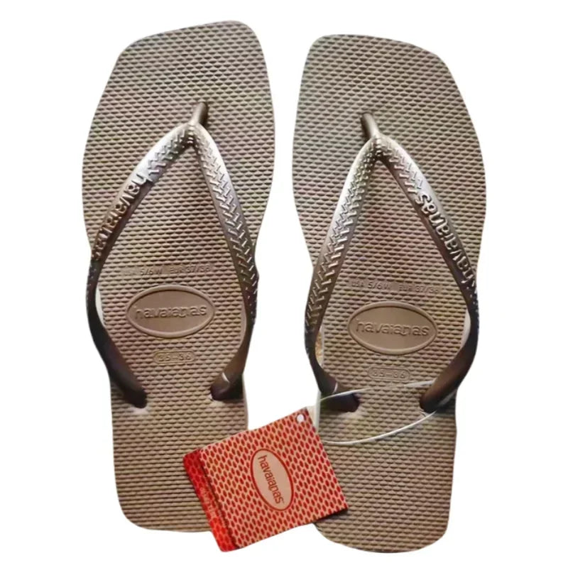 2025 Summer New Women's Square Toe Rubber Flip Flops Luxury Casual Outdoor Beach Sandals Size 35-42 Women's Shoes