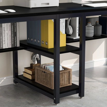 Tribesigns Two Person Desk with Bookshelf, 78.7 Computer Office Double Desk for Two Person, Rustic Writing Desk Workstation