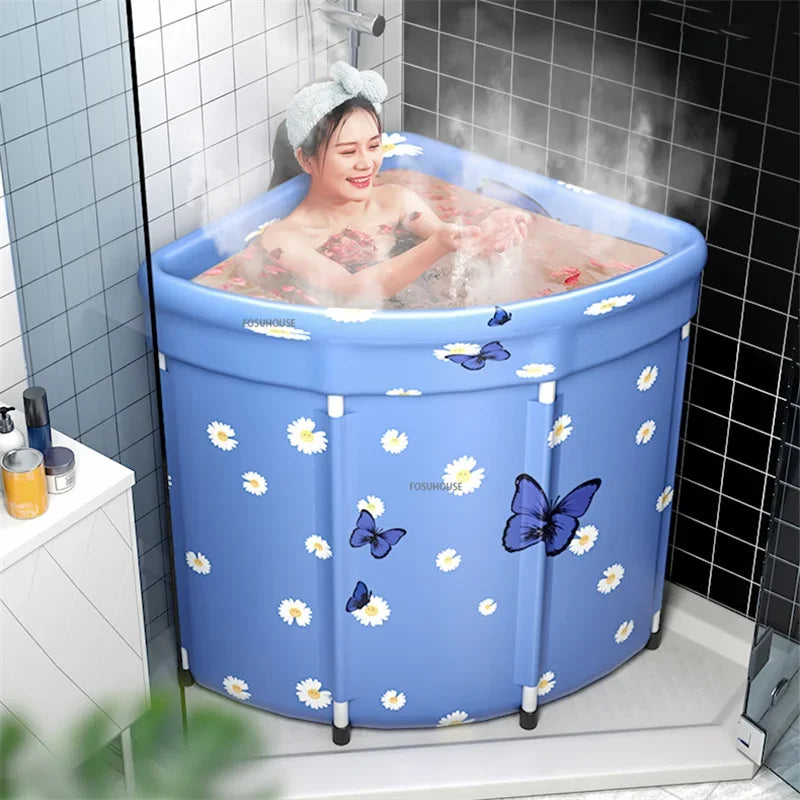 Household Triangular Bathtub Foldable Bath Bucket Swimming Pool Dual-use Portable Steam Sauna Fan-shaped Bath Barrel