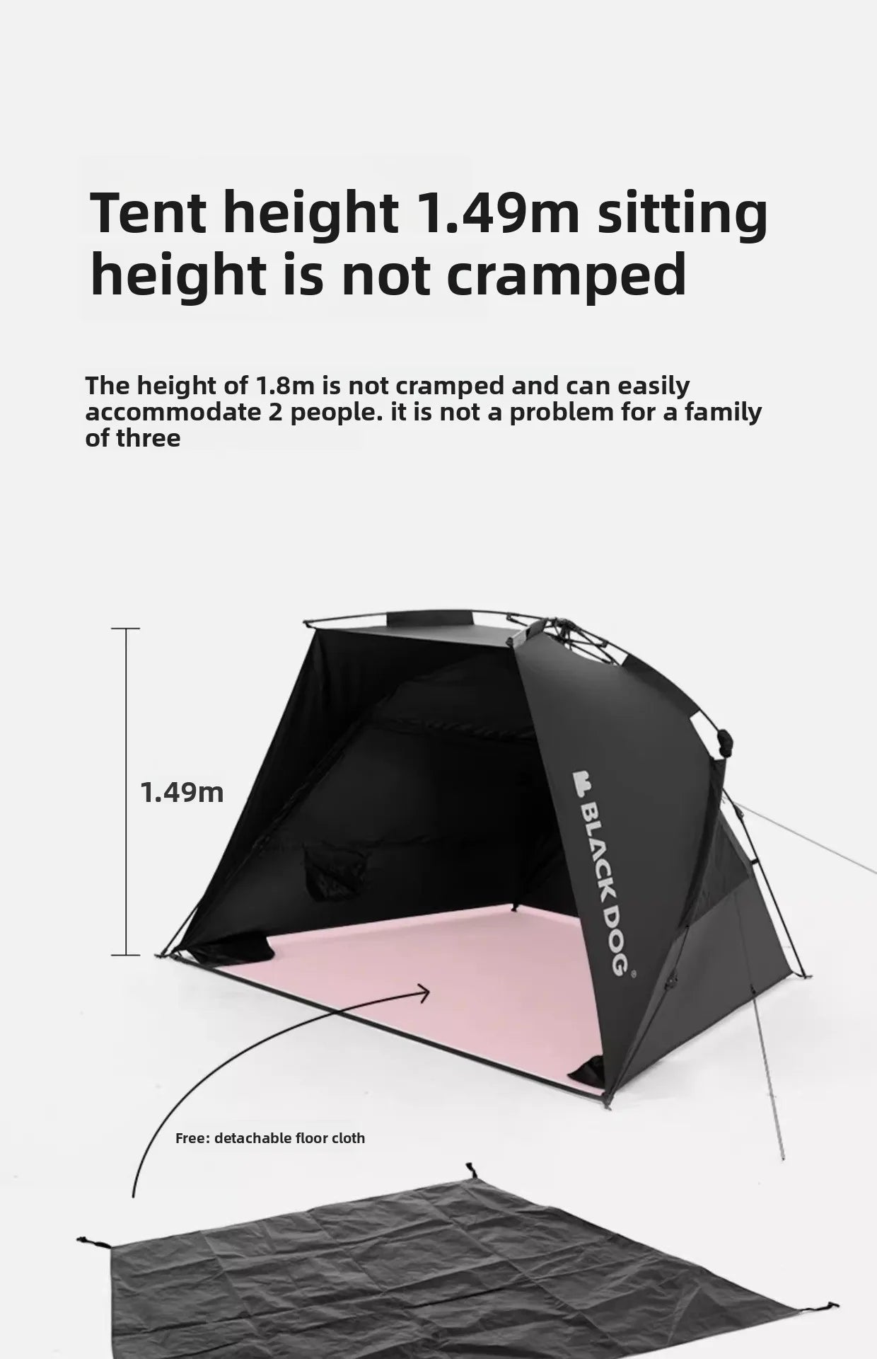 Naturehike BLACKDOG Camping Automatic Tent Waterproof Sun Shelter Beach for 2-3 People Outdoor Travel Picnic 150D Dome Tent New