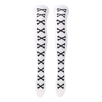 Womens Bone Thigh High Stockings Ladies Halloween Girls Black White Pink Long Over Above Knee Socks Tall Funny Cosplay Harajuku