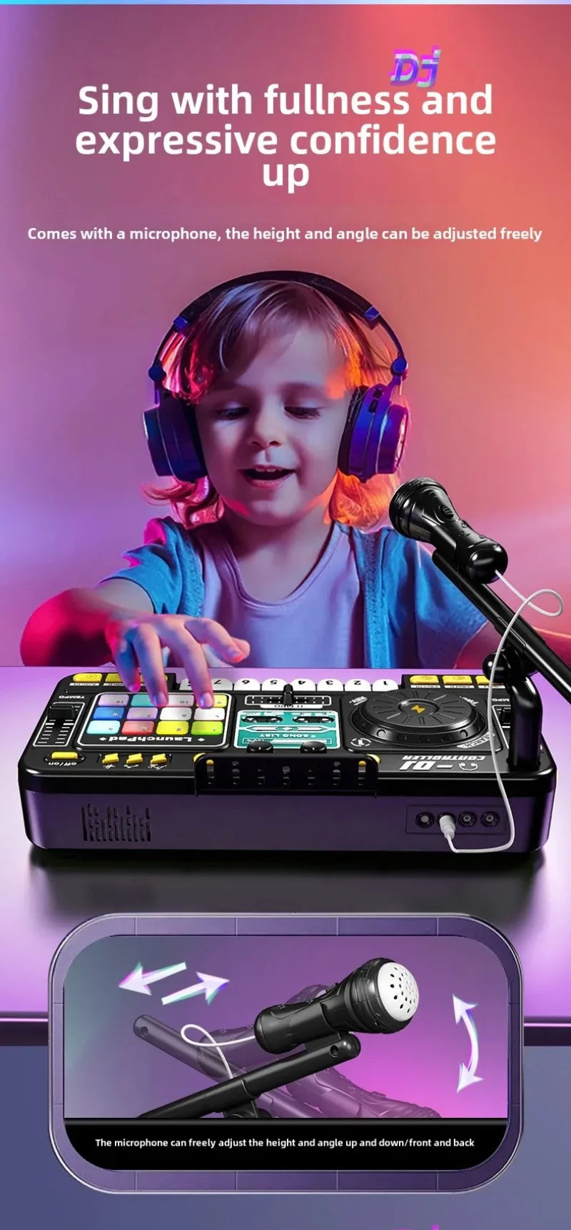 Kid DJ Mixer with Microphone Electronic Piano Keyboard Bluetooth DJ Turntable Controller Musical Instrument Kid Christmas Gift