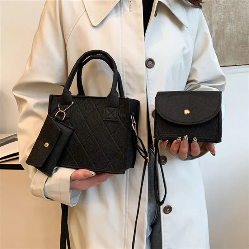 3pcs/set Embossed Women's Handbag Stylish Crossbody Bag, Clutch and Wallet, Solid Color Fabric Shoulder Bag for Women Daily Use