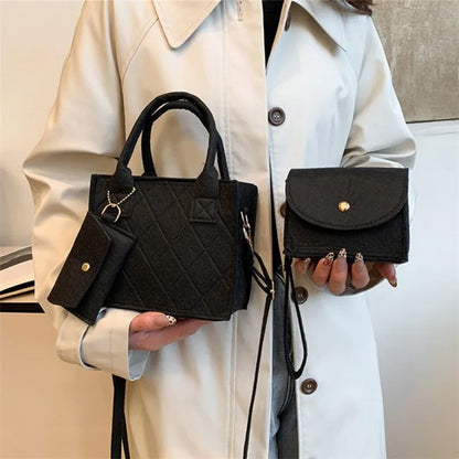 3pcs/set Embossed Women's Handbag Stylish Crossbody Bag, Clutch and Wallet, Solid Color Fabric Shoulder Bag for Women Daily Use