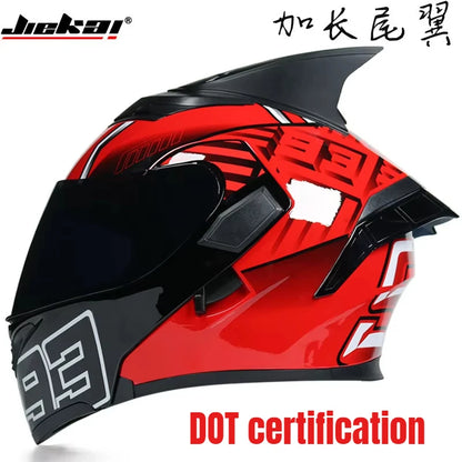 JIEKAI Motorcycle Flip Up Helmet Personality Horn Tail Motorbike Motocross Shark Moto Helmet Technology Design Full Face Casco