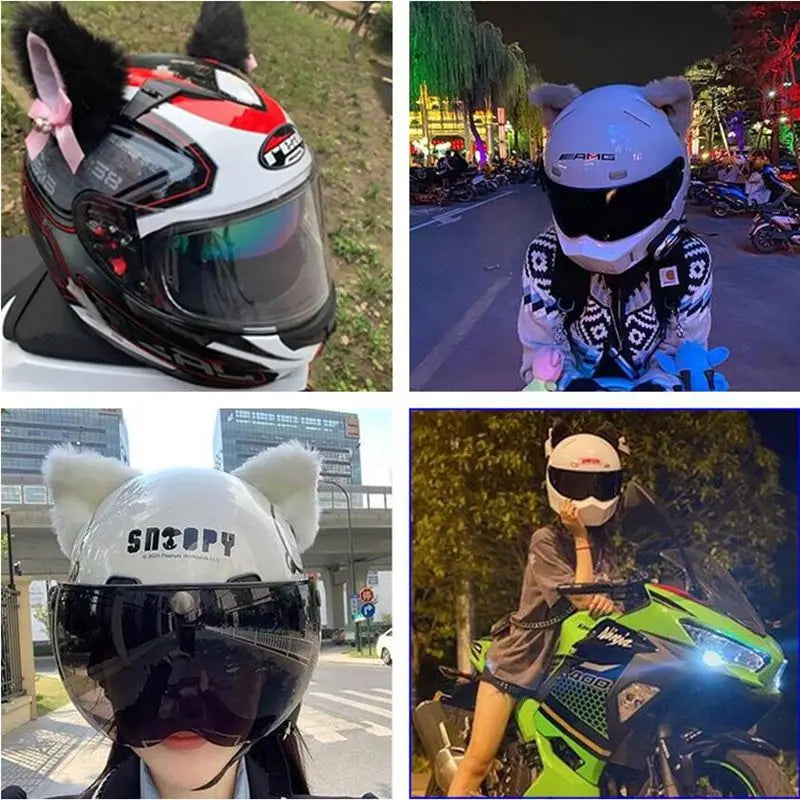 Motorcycle Helmet Cat Ears Decoration Cute Plush Stickers Motocross Helmet Full Face Off Road Helmet Decor Cosplay Styling
