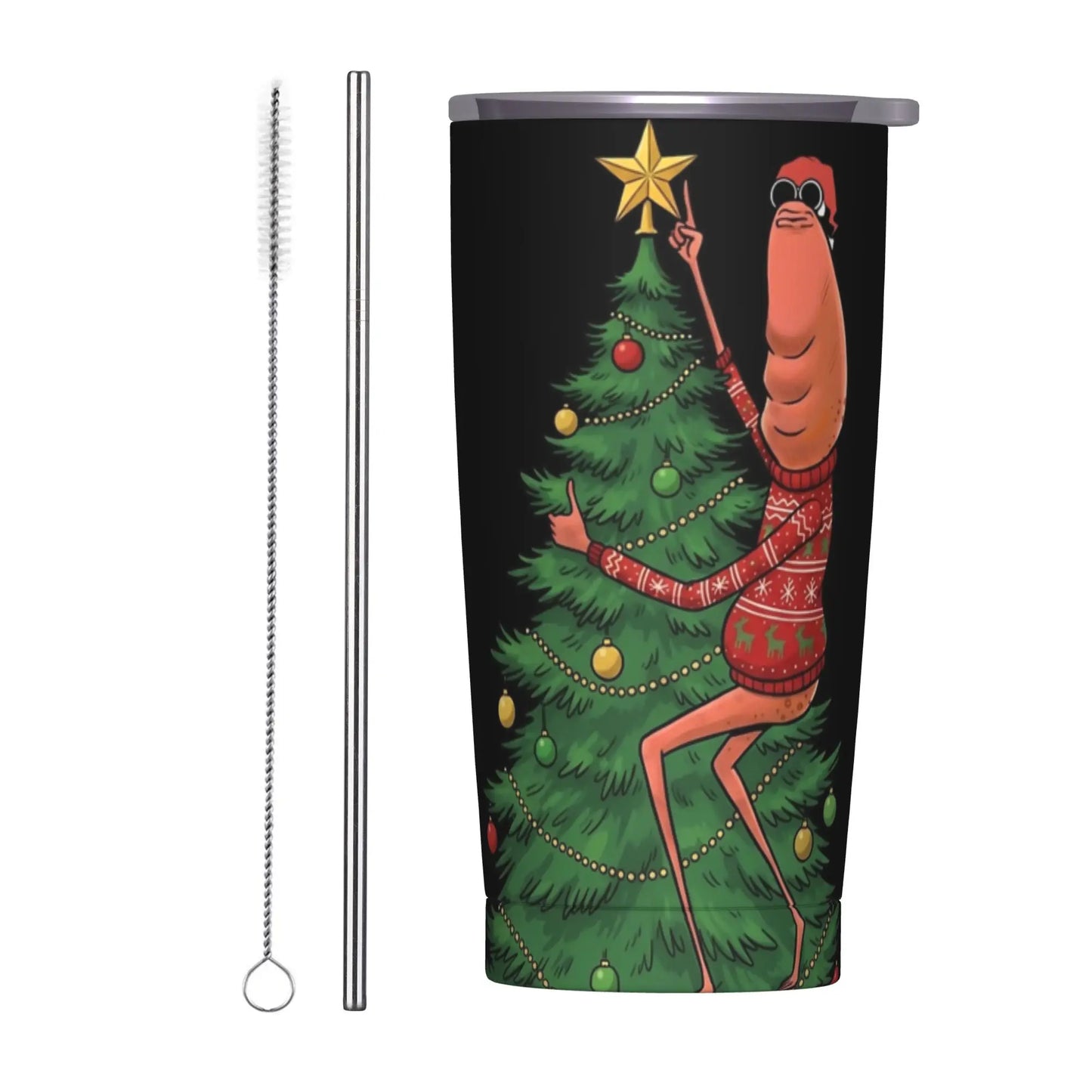 Marcus The Worm Christmas Meme  Tumbler With Straw  Stainless Steel Travel Mugs Double Wall Vacuum Insulated