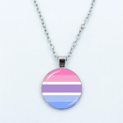 Rainbow Necklace LGBT Lesbian Gay Pride Rainbow Friendly Print Art Pattern Glass Cabochon Pendant Couple Chain Necklace Gift