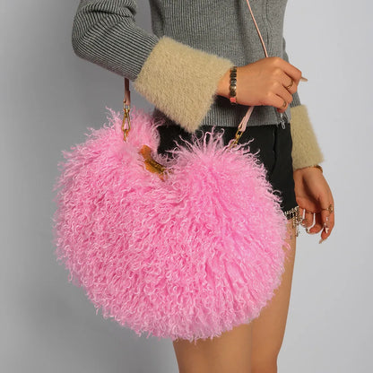 Spice Girl Solid Color Plush Women's Shoulder Bags Exquisite Handle Female Handbag Casual Versatile Furry Ladies Messenger Bag