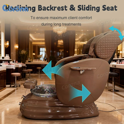 Black Gold Electric Reclining Pedicure Chair for Salon Luxury Pipeless Whirlpool Pedicure Chair No Plumbing for Nail Salon