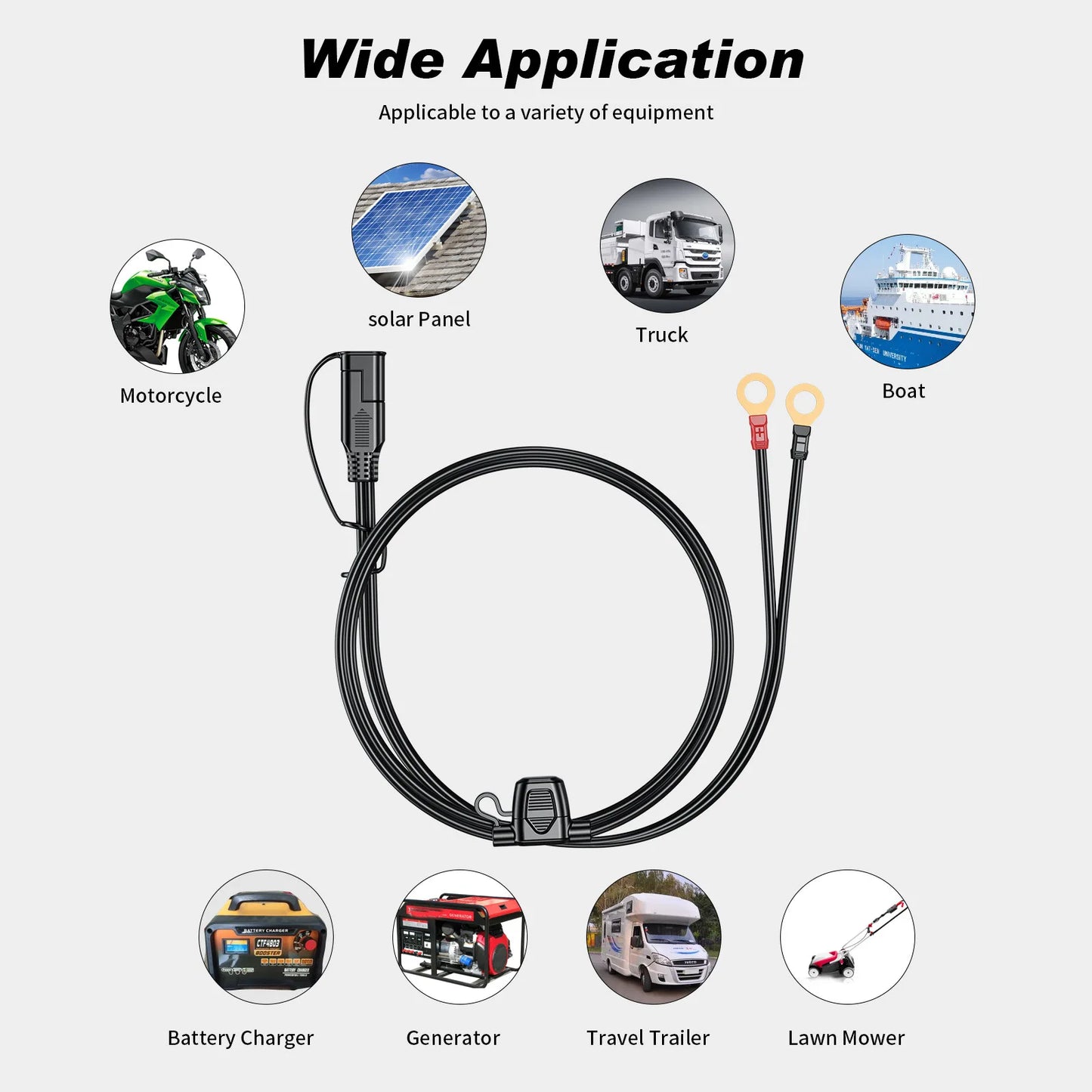 60cm/180cm Quick Release SAE Cable w/ 10A Fuse Terminal O Connector Battery Charger Extension Adapter Wire 16AWG Terminal