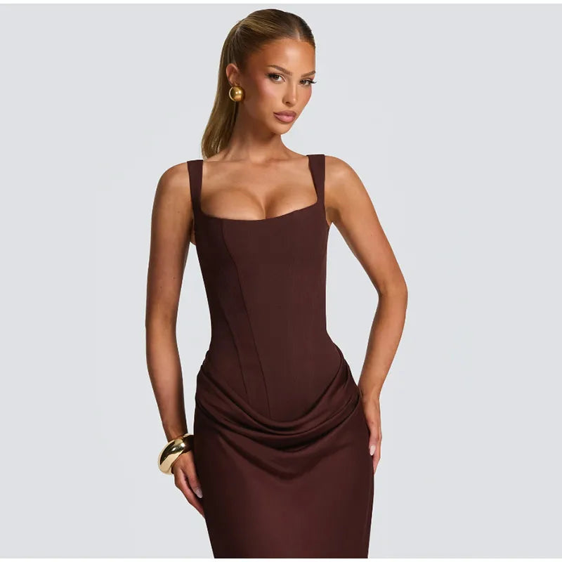 Sexy Square-neck Halter Mini Dress Women Pleated Sleeveless Backless High Waist Bodycon Dresses 2026 New Summer Lady Party Robes