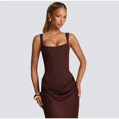 Sexy Square-neck Halter Mini Dress Women Pleated Sleeveless Backless High Waist Bodycon Dresses 2026 New Summer Lady Party Robes