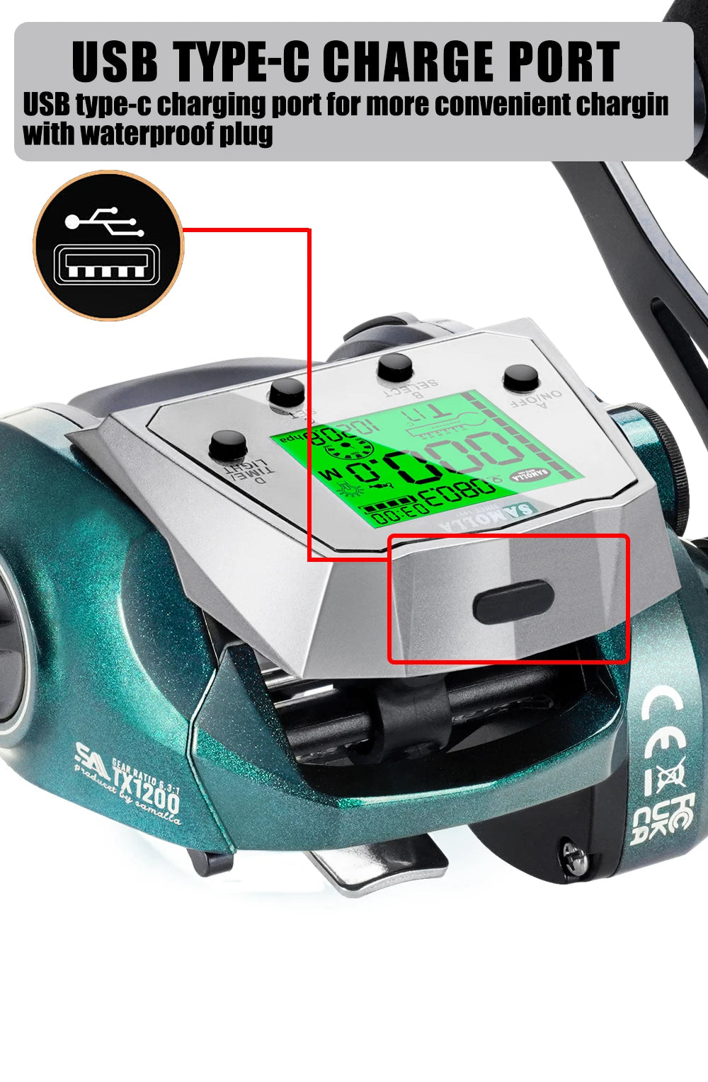 SAMOLLA New Large Electronic Fishing Reel Usb charging Large Display Screen Temperature/Air Pressure Sea Boat Baitcasting Reel