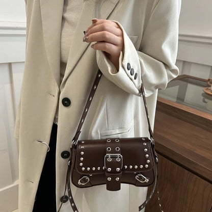 Shoulder Bag for Women Pink Underarm Bags PU Leather Crescent Bags with Rivet Small Y2k Purses Trendy Armpit Purse