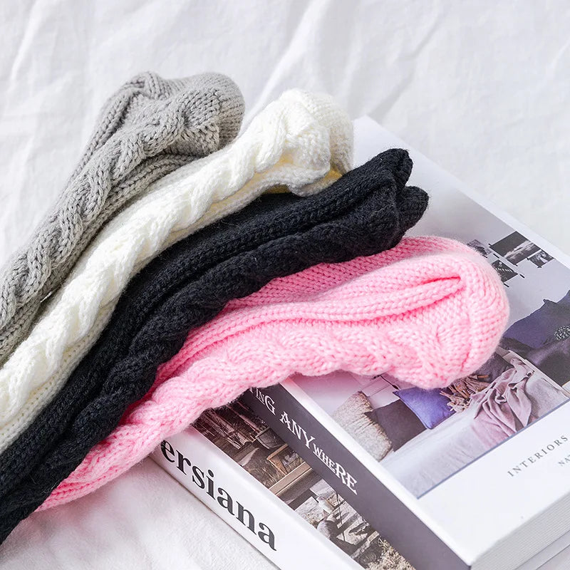 Women Winter Warm Breathable Long Johns Mohair Knee Length Knitted Wool Stretch High Sockings Femboy Leg Warmers Kawaii Clothes