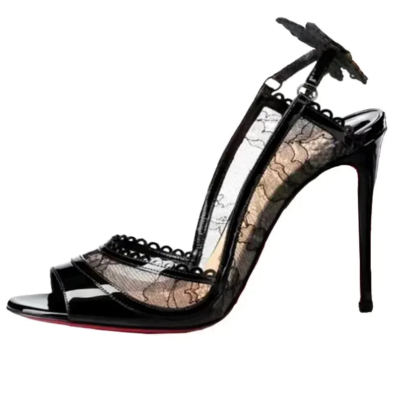Sexy Lace Bowknot Thin High Heels Women Fish Mouth Elegant Designer Striptease Banquet Dress Shoes Fashion Brand Sandals Women