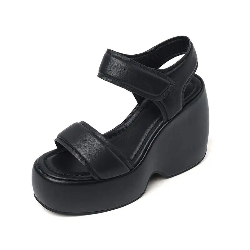 Krazing Pot 2026 Comfort Sheepskin Superstar High Thick Bottom Summer Shoes Casual Slingback Luxury Brand Platform Women Sandals