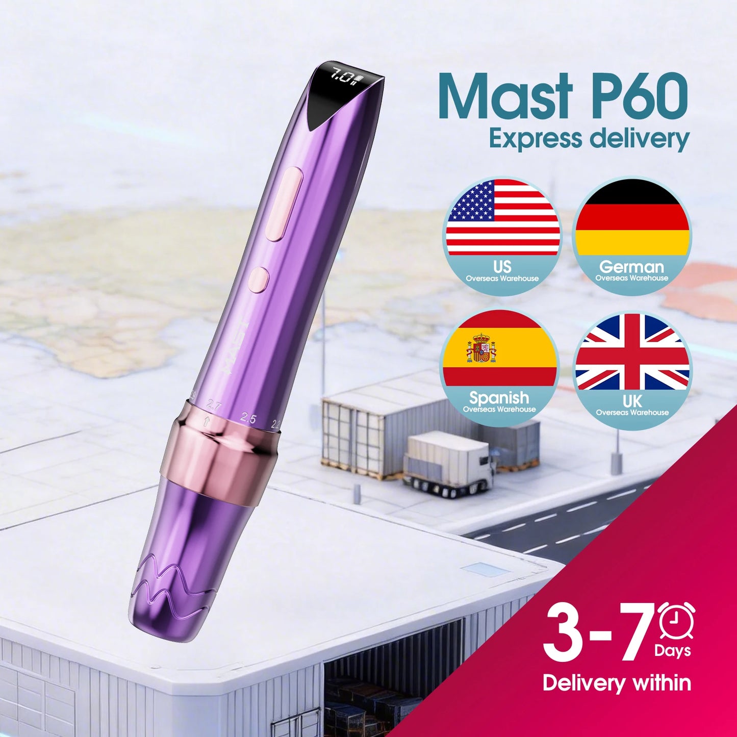Mast P60 Wireless Tattoo Machine PMU Pen 5 Strokes Length 2.2mm - 3.2mm Permanent Makeup for Pro Artists Eyebrows Eyeliner Lip