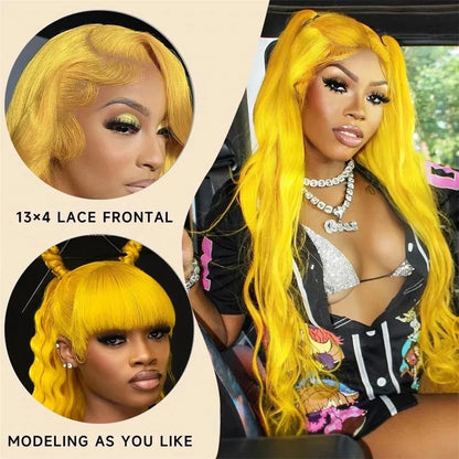 Yellow Wig 13x4 HD Body Wave Lace Frontal Wig Glueless Lace Front Wig Preplucked Synthetic High Quality Ready To Wear Cosplay