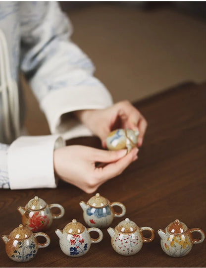 Mini Hand-Painted Ceramic Teapot Jingdezhen Hand- Pulled Tea Pet Micro Landscape Decorative Item Kitchen Dining Bar Essential