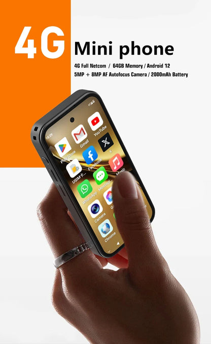 SOYES Q333 Mini Smartphone 4GB RAM 64GB ROM Android 12.0 Face Unlock 2000mAh 4G LTE Type-C OTG 3.58‘’ Screen Small Phone