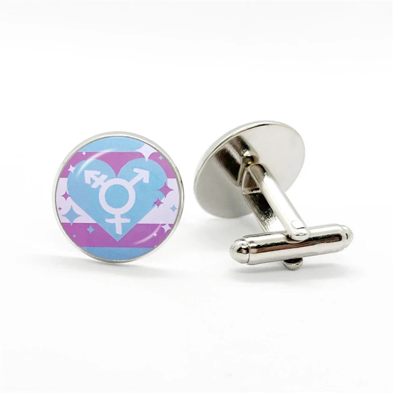 LGBT Rainbow Pride Cufflinks Man High Quality Jewelry Accessories Gay Pride Rainbow Flag Photo Suit Shirt Cuff Links Gift