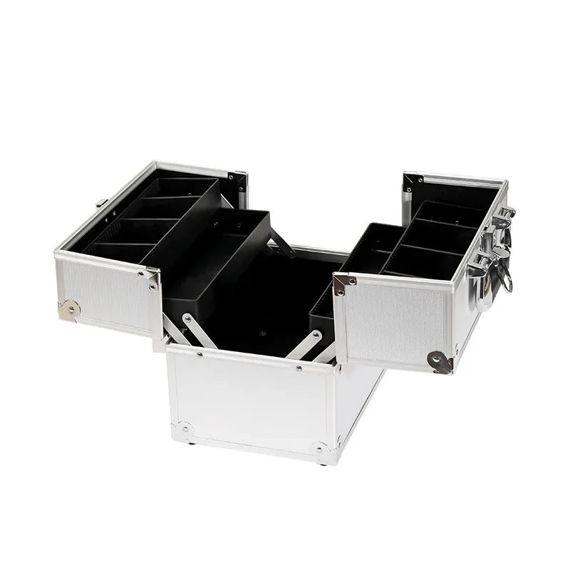 Large Capacity Three-Layer Aluminum Alloy Makeup Artist Tool Box Tattoo Cosmetics Nail Art Storage Box Beauty Pure Color Metal S