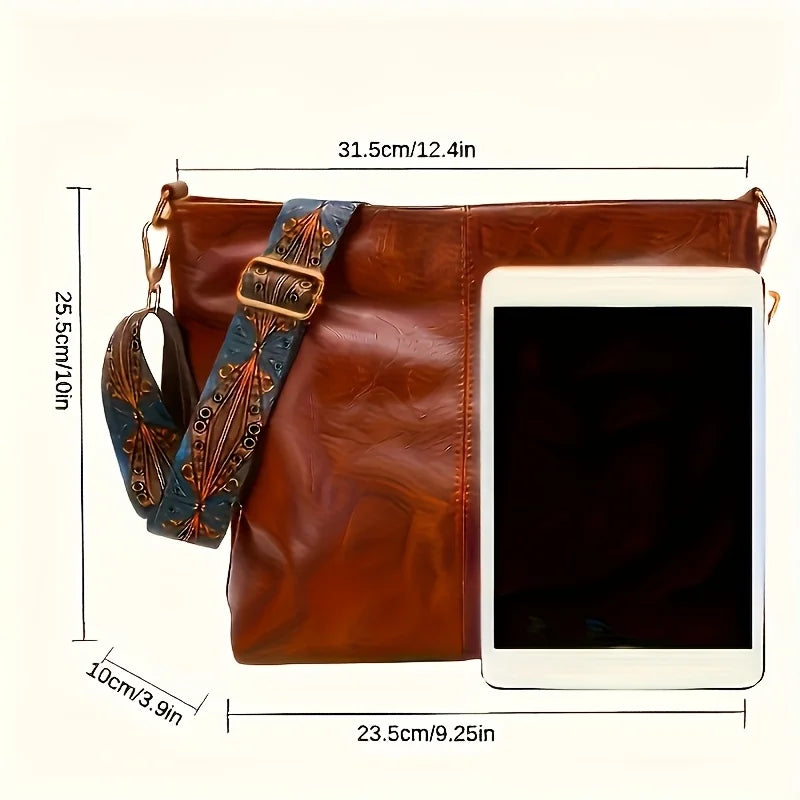 Bohemian Style Women Shoulder Bag, Vintage Wide Strap Crossbody with Intricate Embroidery, Versatile for Casual Commuting Wear
