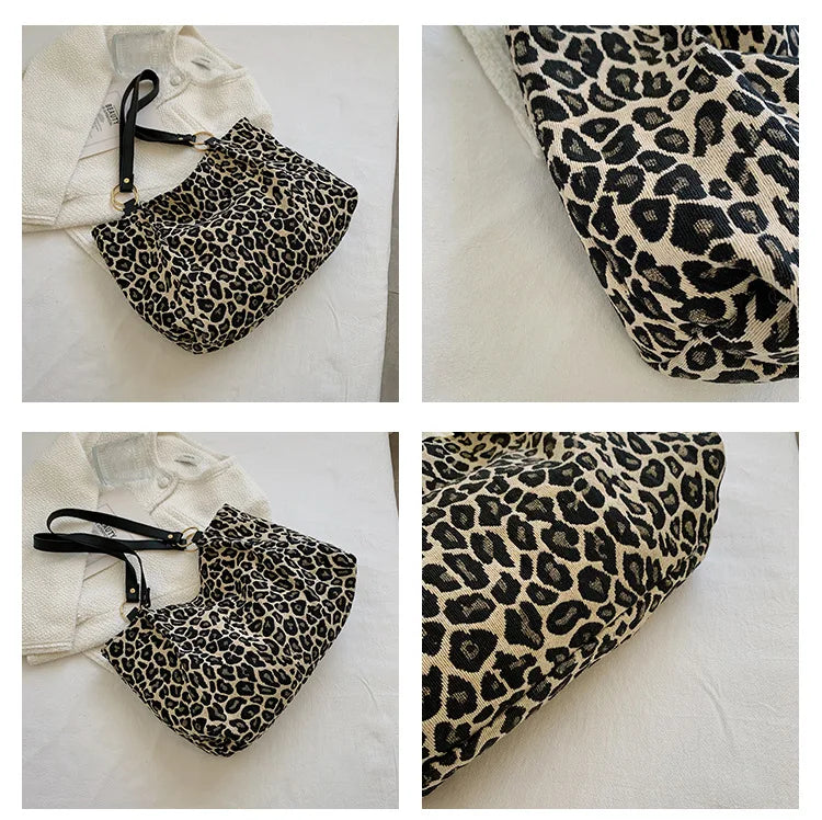 New Fashion Tote Bags Shopping and Travel  Canvas Bags New Women Popular Handbags Large Capacity Leopard Shoulder Bags Сумка