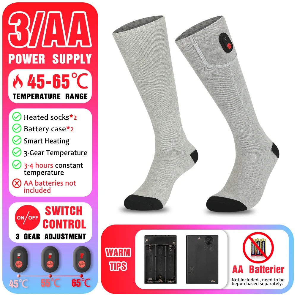 65℃ Heated Socks Winter Warm Heating Socks With Battery Case Snowmobile Electric Heated Skiing Sock Controllable Buttons outdoor