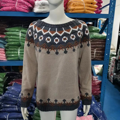 2025 Spring Knitted Women Sweater Print O-neck Long Sleeve Casual Loose Sweaters Female Winter Elegant Trendy Ladies Clothes