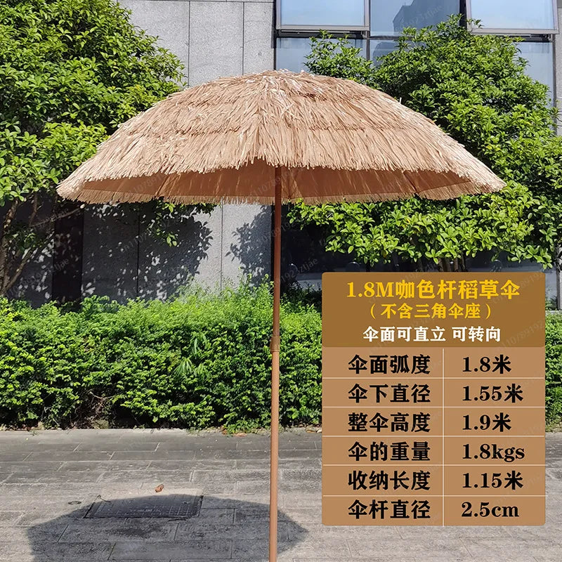 Hot-selling outdoor shading simulation straw garden decorative umbrella can be turned to sunscreen sun umbrella