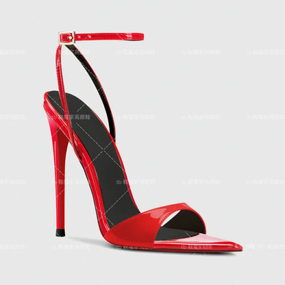 2025 new sexy high-heeled shoes with pointed toes exposed, straight buckle strap, thin heel sandals, women's fashion shoes