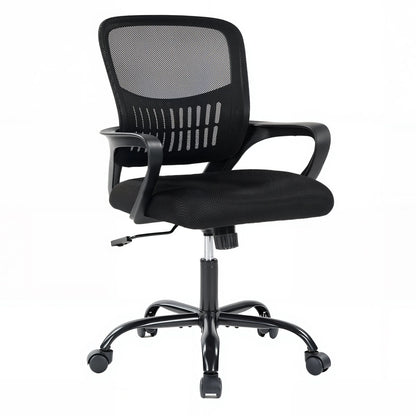 MCQ Fixed Armrest Office Desk Chair Ergonomic Mid Back with Lumbar Support Height Adjustable 360° Swivel Computer Gaming Chair