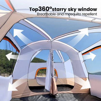 330x210x185cm Person 2 Room Family Tent Large Double Layer Camping Tent with Sun Mosquito Protection Waterproof Privacy Shelter