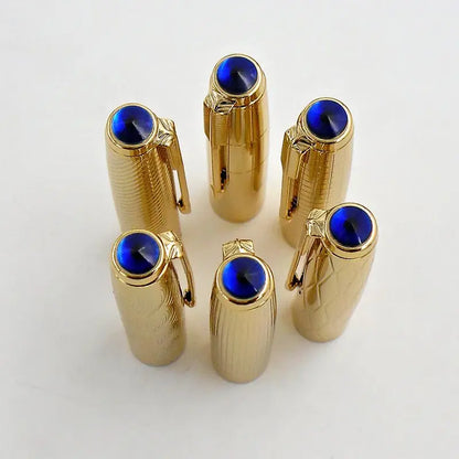 WingSung 601A Double Blue Stone Fountain Pen Gold Carving Cap Vacuum Piston F 0.5mm Iridium Wrapped Nib Writing Ink Pens Gift