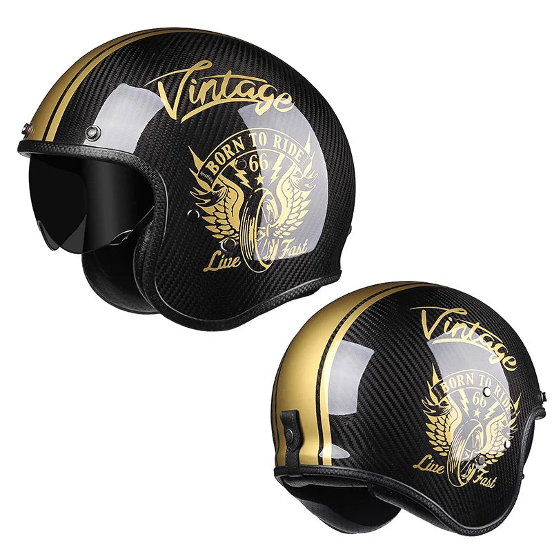 Durability 3K Carbon Fiber Black Gold Open Face Electric motorcycle Helmet for Man Woman DOT-Approved Enhance Riding Experience
