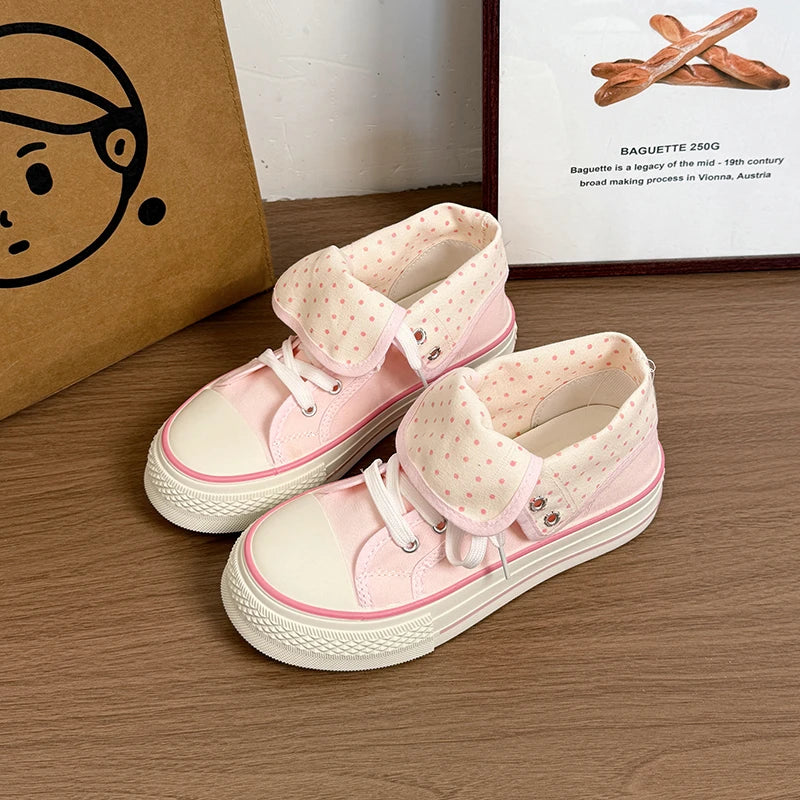 New High Help Canvas Shoes Dots Women's Casual Shoes Woman Vulcanize Sneakers Comfortable Sport Walking Platform Flats Shoes 015