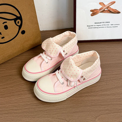 New High Help Canvas Shoes Dots Women's Casual Shoes Woman Vulcanize Sneakers Comfortable Sport Walking Platform Flats Shoes 015