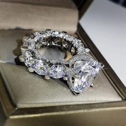 925 Stamp Ring White Zircon For Propose Wedding Engagement Ring Princess Inlaid Big Diamond Rings For Gift Girl Friend
