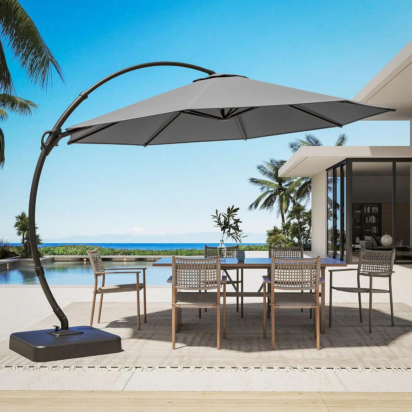 Outdoor Patio Umbrella with Base Included, Upgraded 12ft Large Sun Shade Cantilever Umbrella Deluxe Curvy Aluminum, Customized