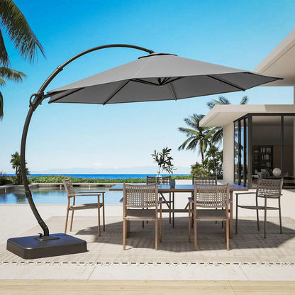 Outdoor Patio Umbrella with Base Included, Upgraded 12ft Large Sun Shade Cantilever Umbrella Deluxe Curvy Aluminum, Customized