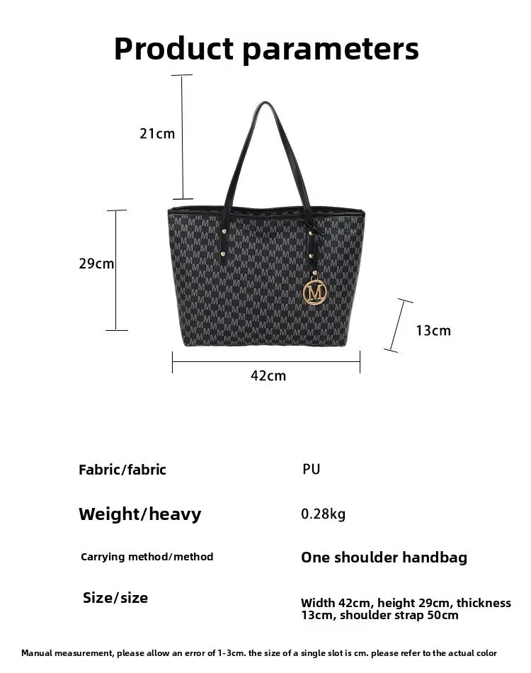 Vintage Ladies Tote Bag Large Capacity Fashion Elegant Handbag Classic Underarm Bag Women's Shopping Bag